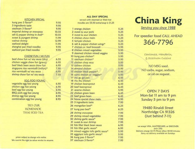 China King Menu